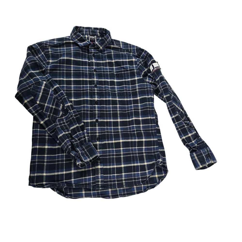 Helly Hansen Mens Navy Blue Plaid Flannel Button Down Shirt 53224‎ Large